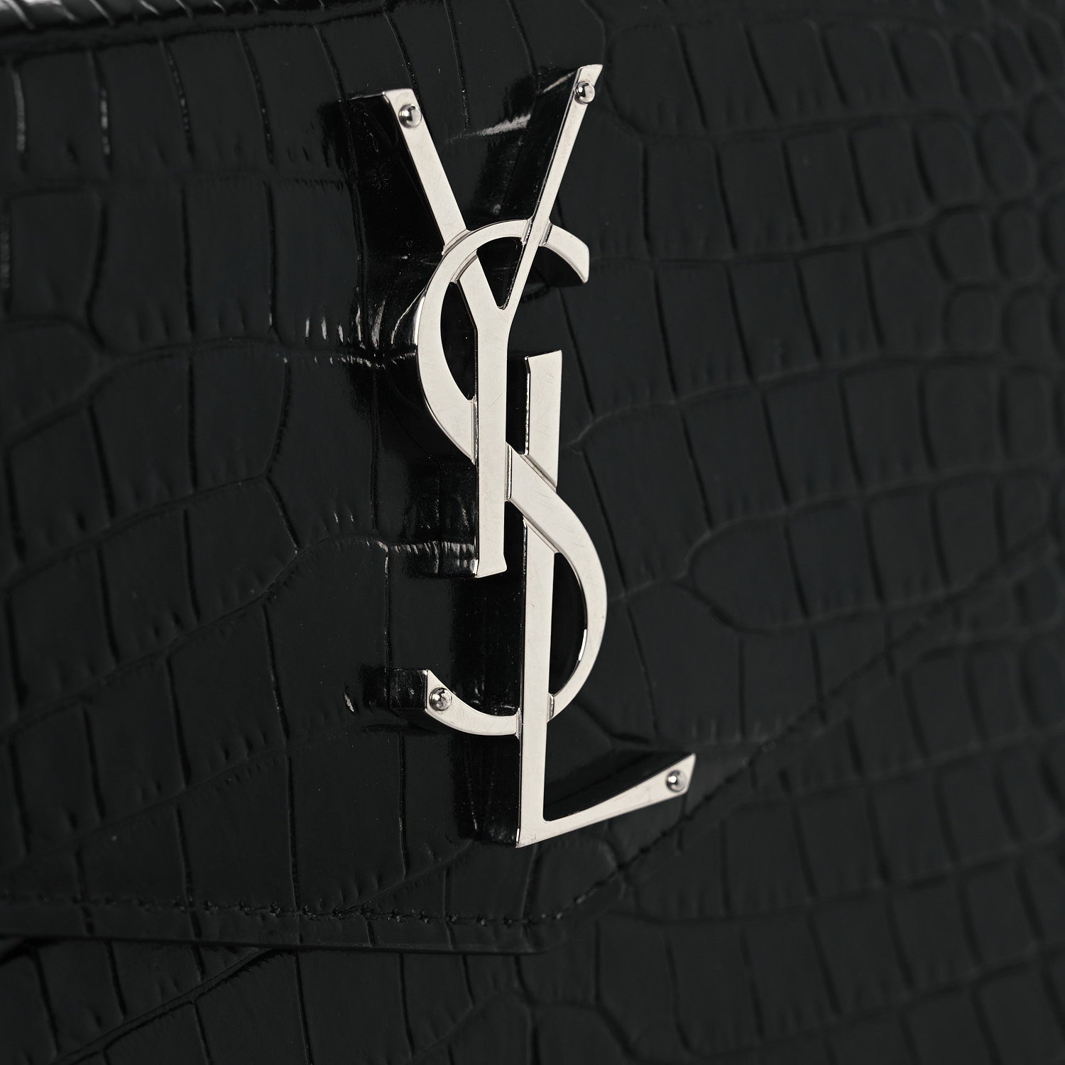 Saint Laurent Calfskin Crocodile Embossed Uptown Monogram Clutch Black 8 of 8