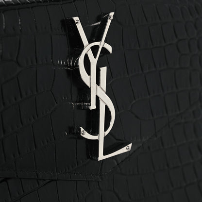 Saint Laurent Calfskin Crocodile Embossed Uptown Monogram Clutch Black 8 of 8