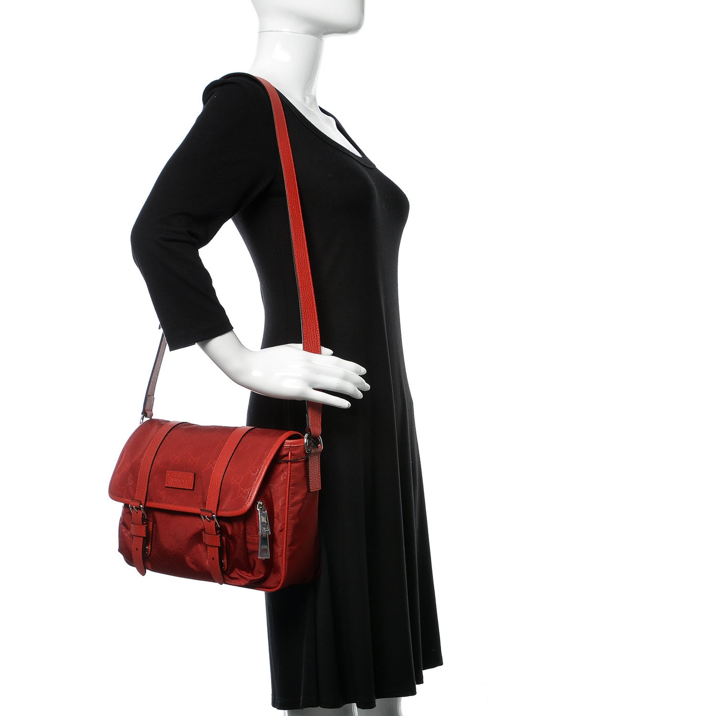 Nylon Monogram Double Buckle Flap Messenger Bag Vibrant Red