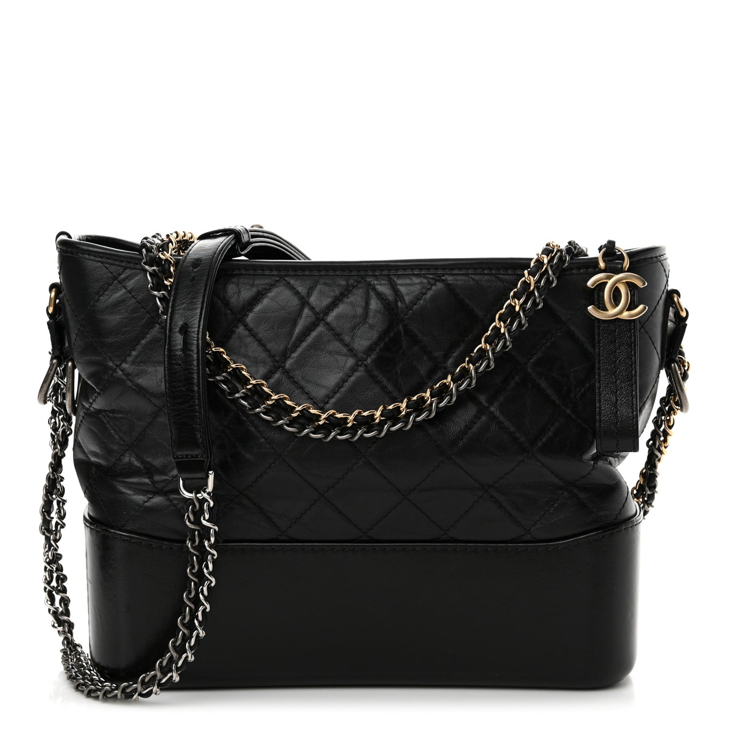 Aged Calfskin Quilted Medium Gabrielle Hobo Black
