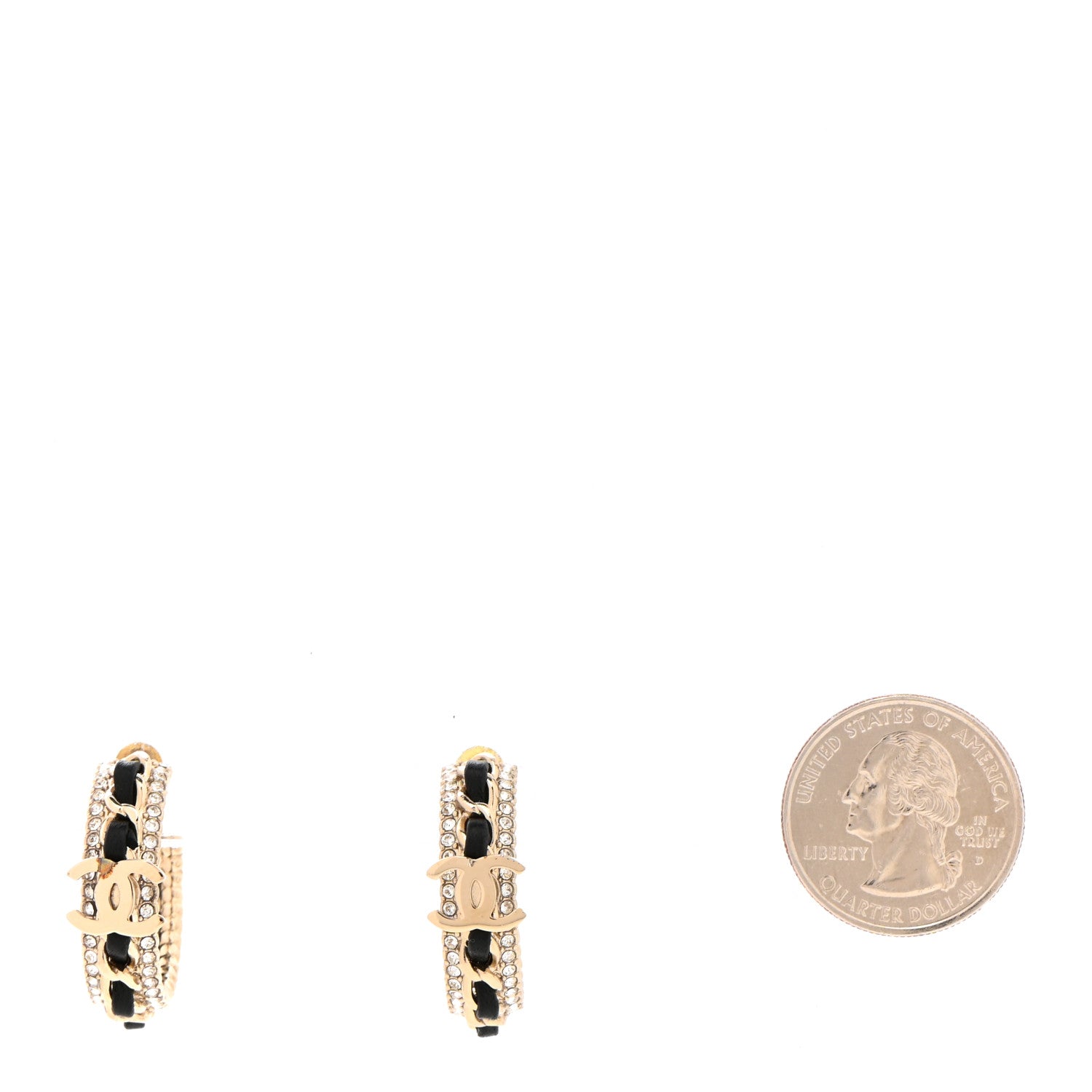 Chanel Crystal Lambskin CC Chain Hoop Earrings Gold Black 2 of 5