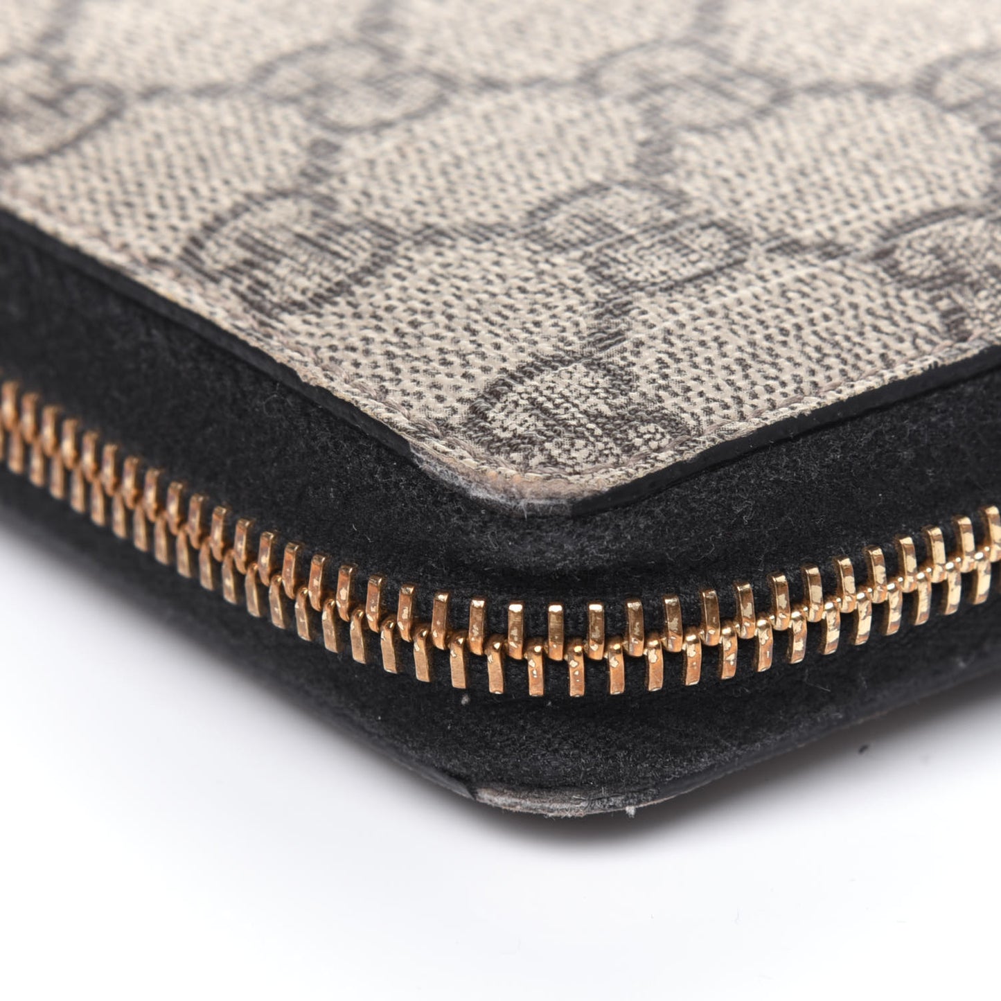 GG Supreme Monogram Moon Calfskin Zip Around Wallet Beige Ebony Black