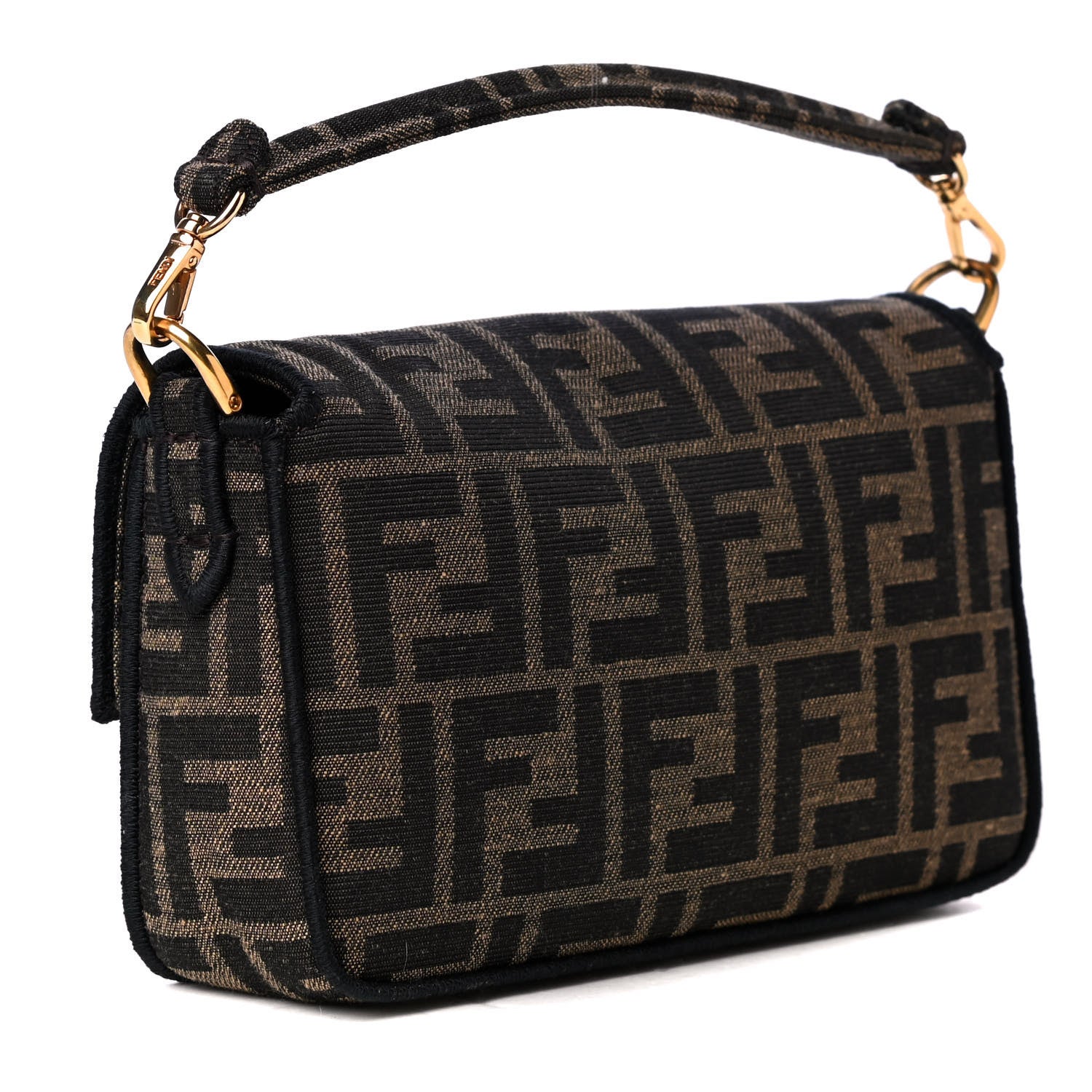 Fendi Fabric Jacquard FF 1974 Mini Baguette Tobacco Moro Black 2 of 4