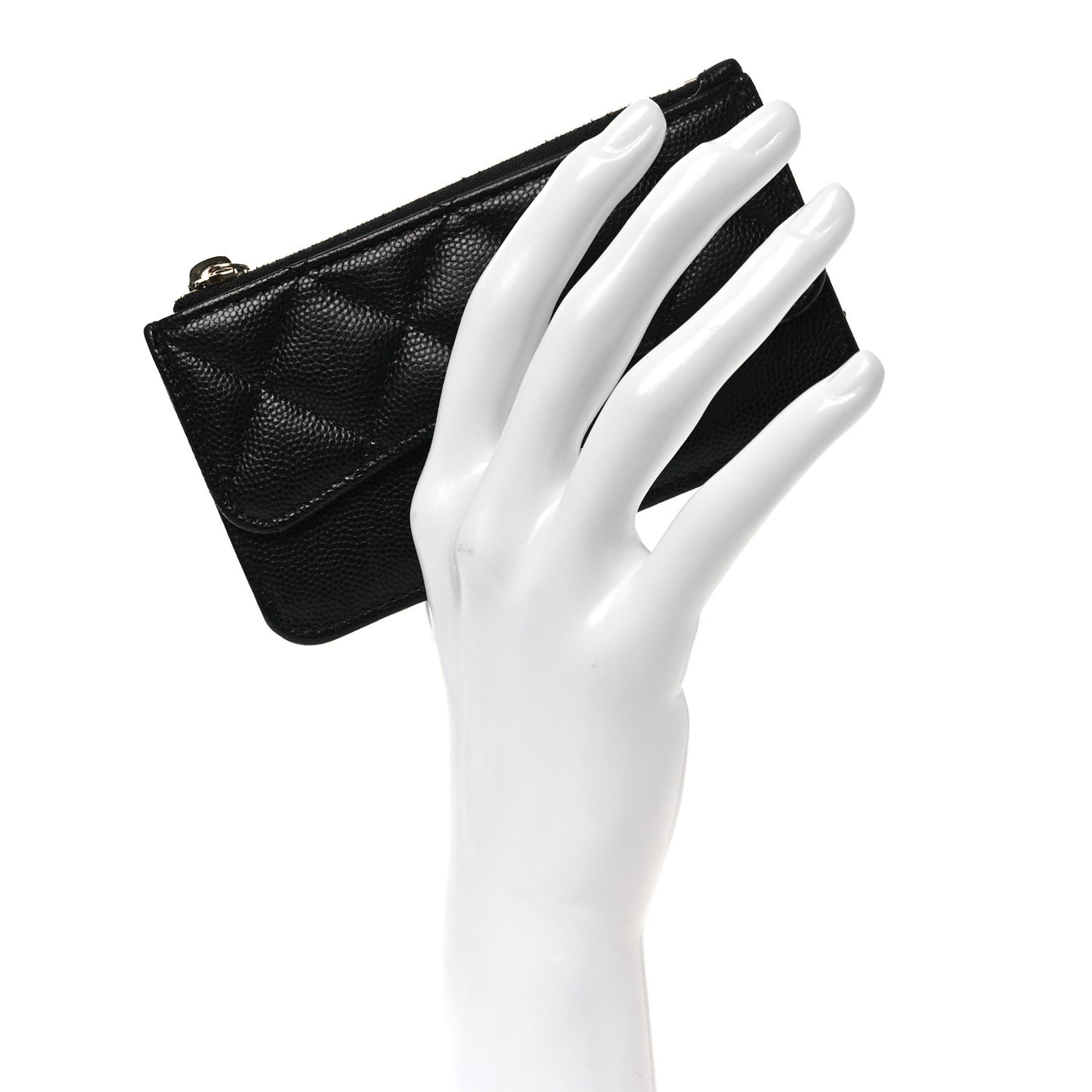 Caviar Quilted Flap Zip Card Holder Black