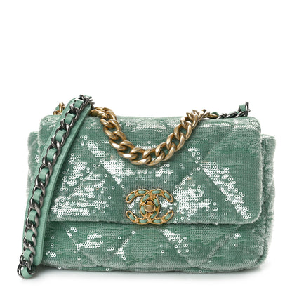 Chanel Sequin Quilted Medium Chanel 19 Flap Light Green 1 of 10