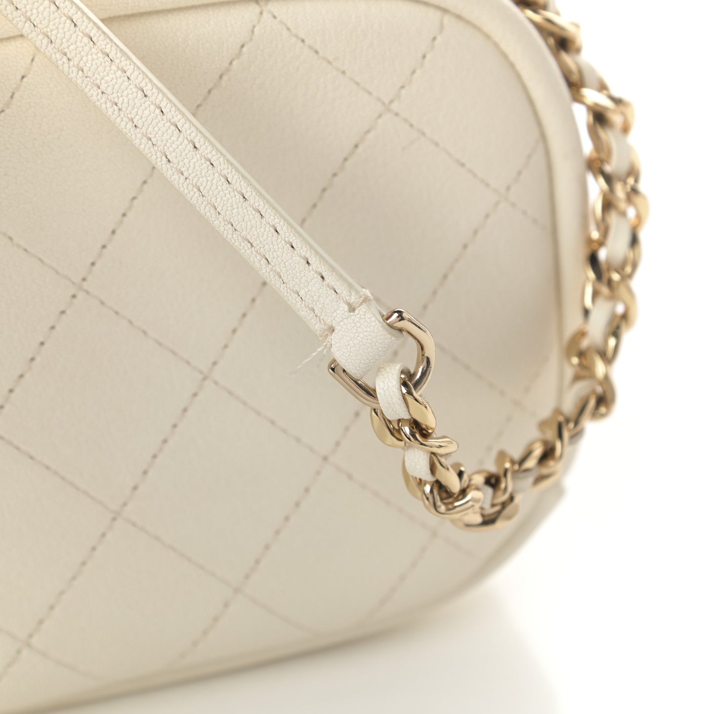 Goatskin Quilted Small Casual Trip Camera Case White