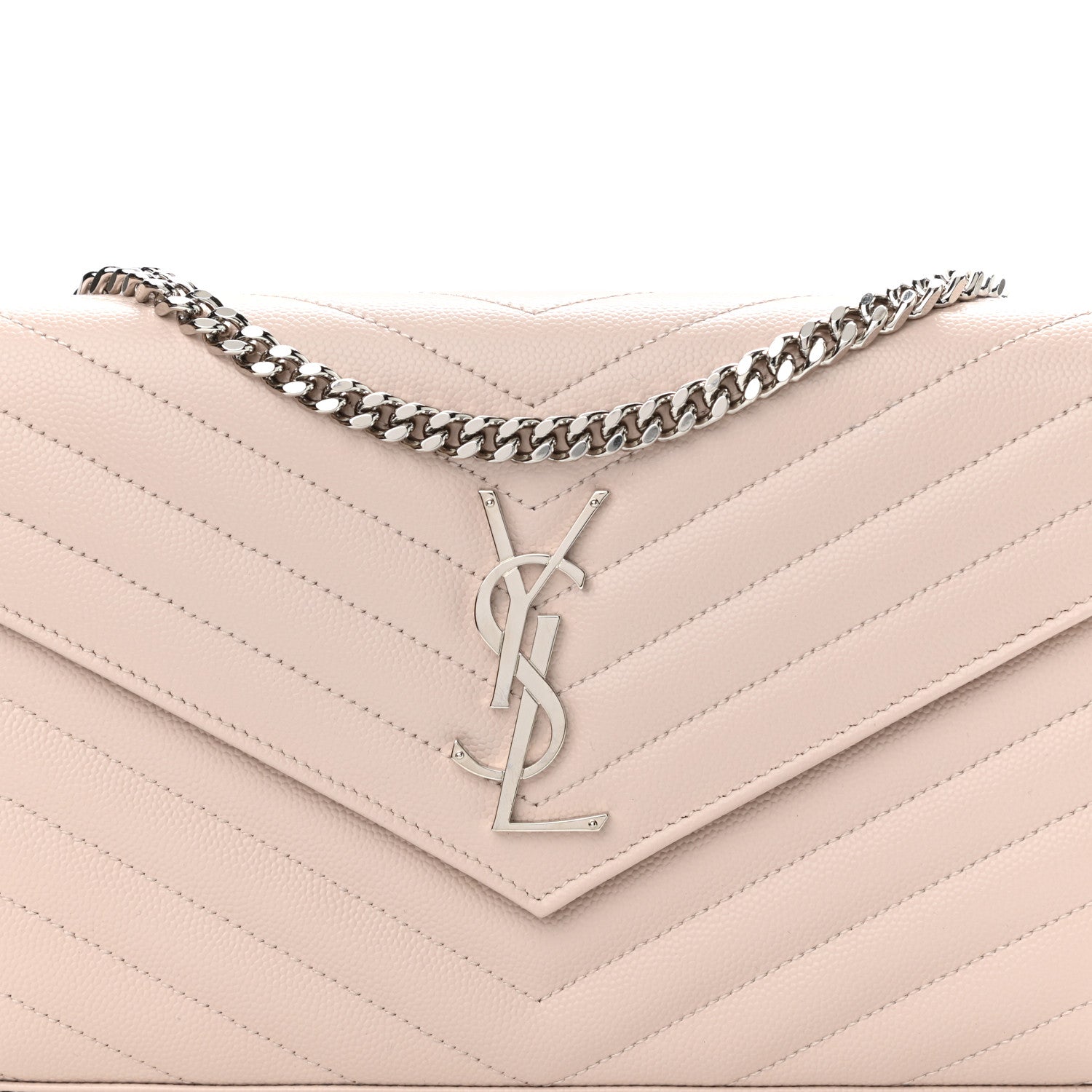 Saint Laurent Grain De Poudre Matelasse Chevron Monogram Chain Wallet Pale Pink 7 of 9