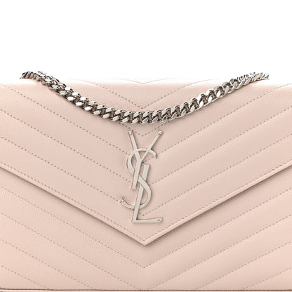Saint Laurent Grain De Poudre Matelasse Chevron Monogram Chain Wallet Pale Pink 7 of 9
