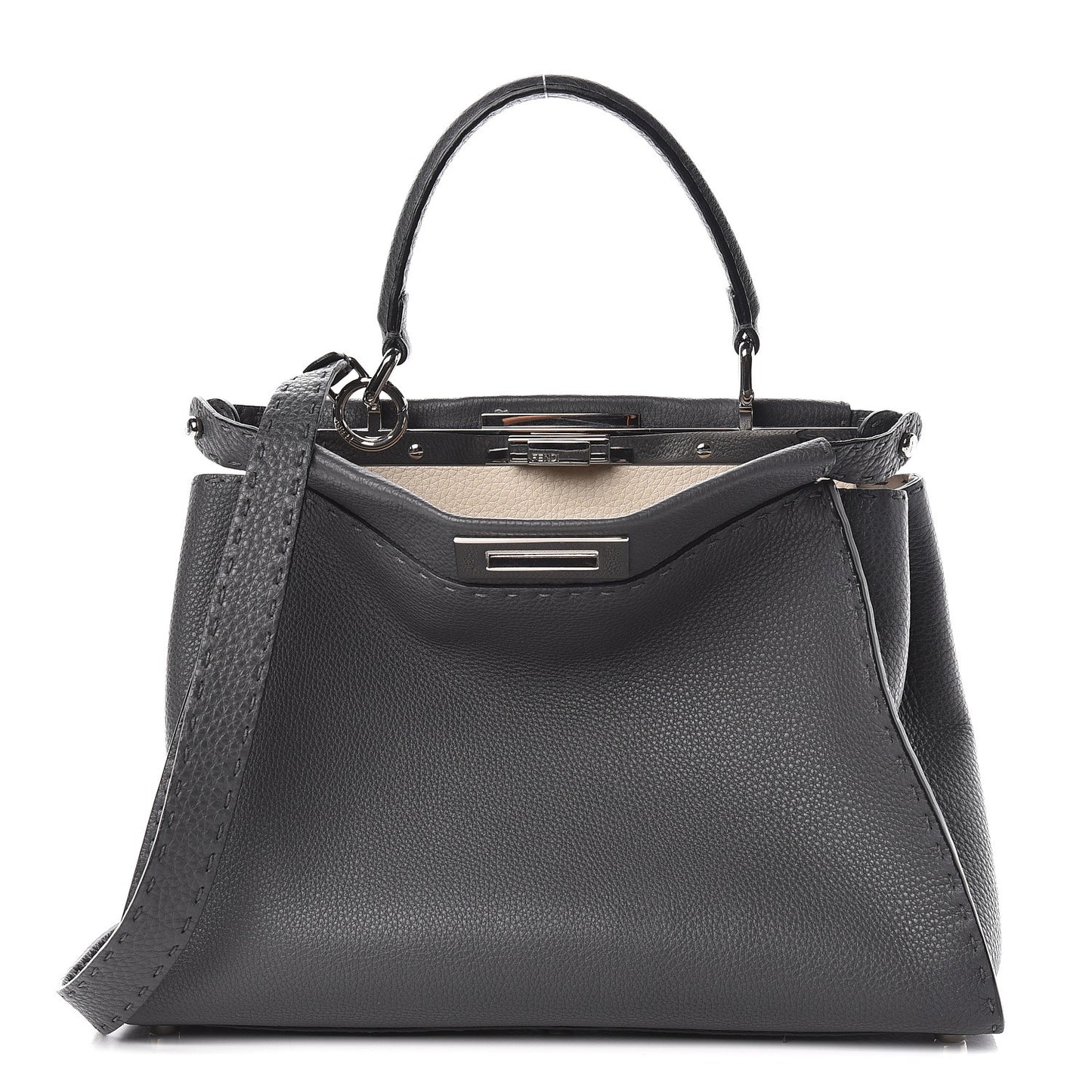 Cuoio Romano Selleria Bi-Color Medium Peekaboo Iconic Satchel Asfalto Latte