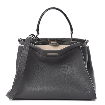 Fendi Cuoio Romano Selleria Bi-Color Medium Peekaboo Iconic Satchel Asfalto Latte 1 of 22
