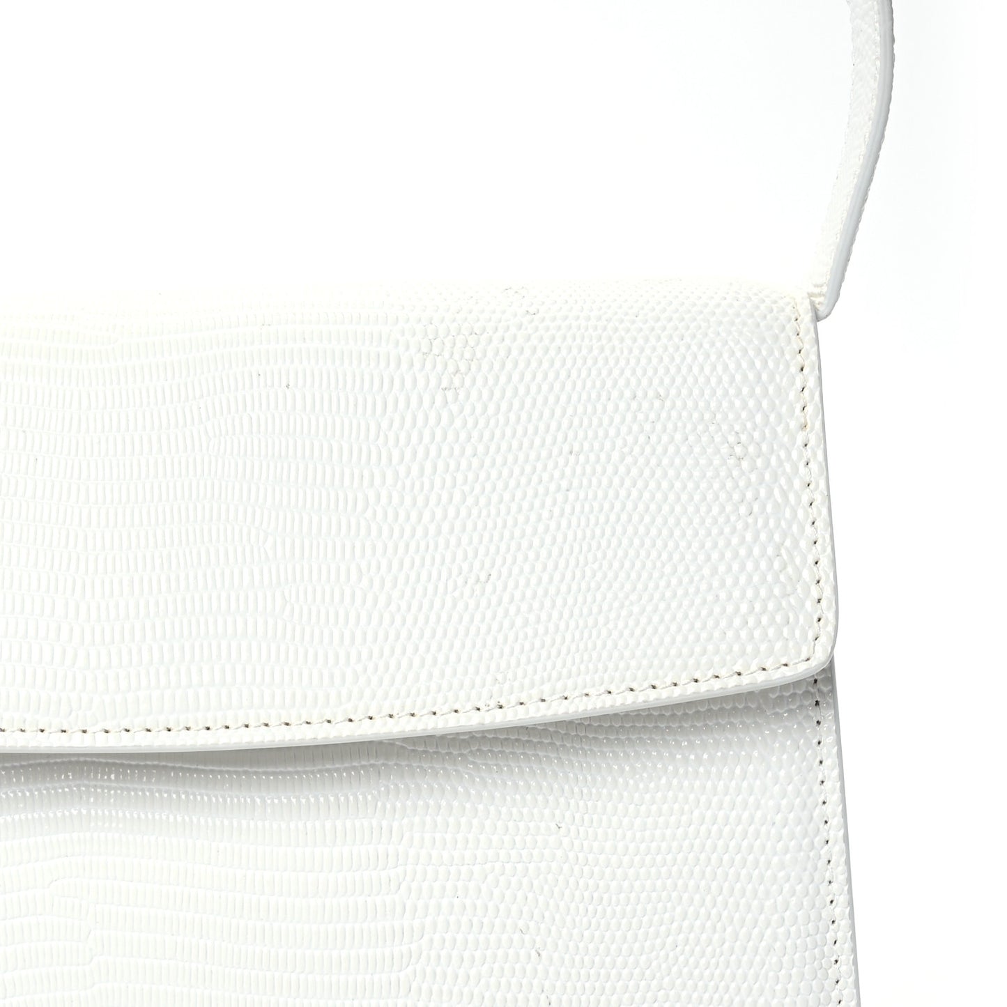 Patent Calfskin Lizard Embossed Medium Ghost Shoulder Bag Optic White