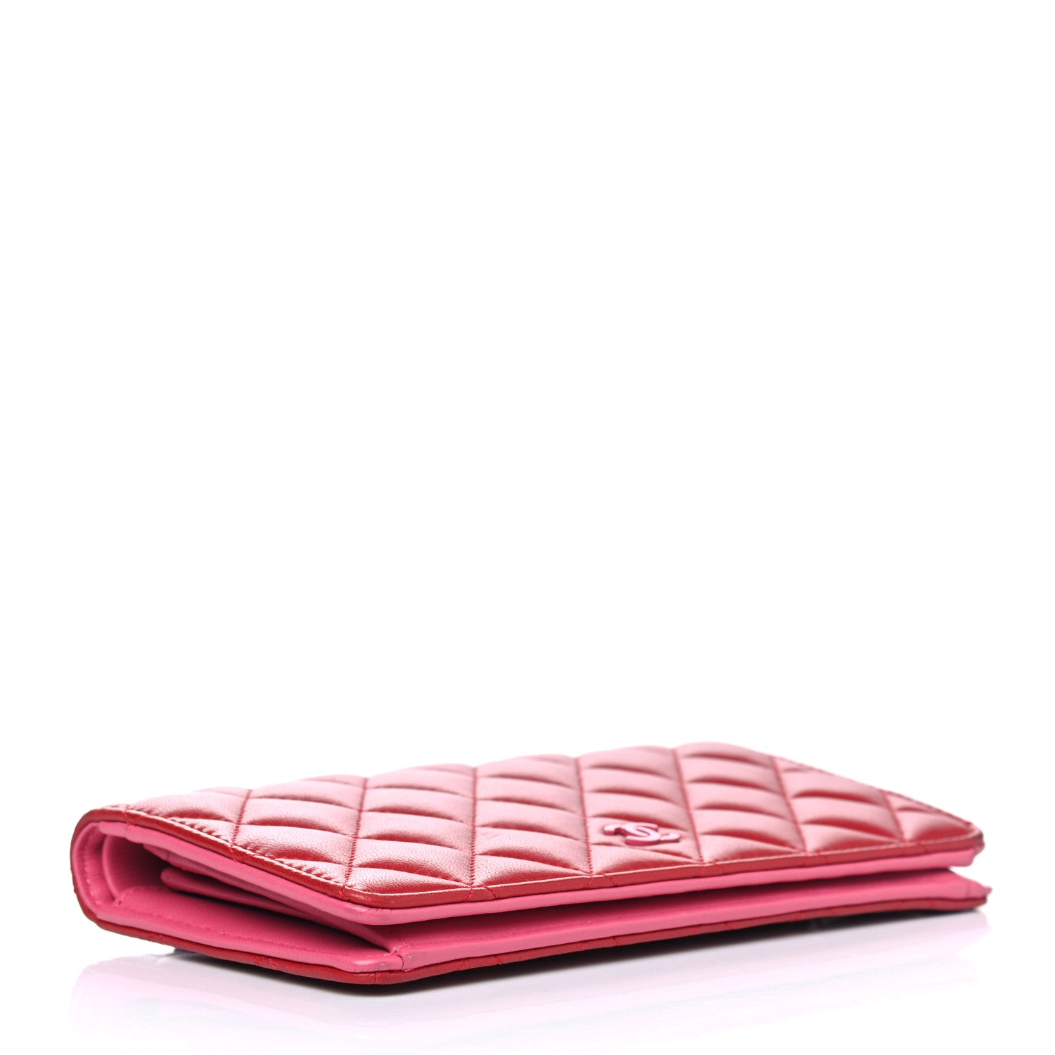 Chanel Lambskin Quilted Yen Wallet Red Pink 3 of 9