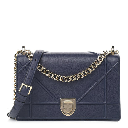 Christian Dior Grained Calfskin Medium Diorama Flap Bag Indigo Blue 1 of 10