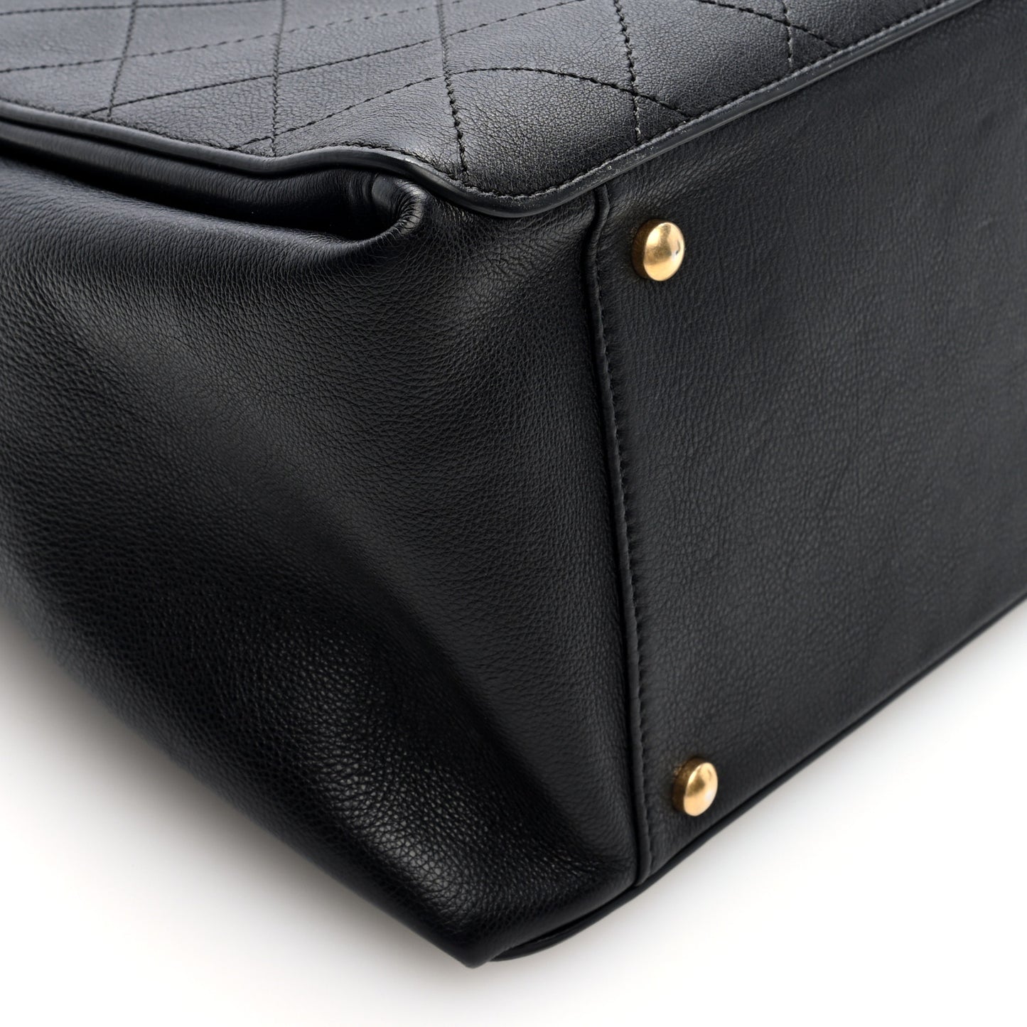 Calfskin Stitched Large Straight Lines Shopping Tote Black