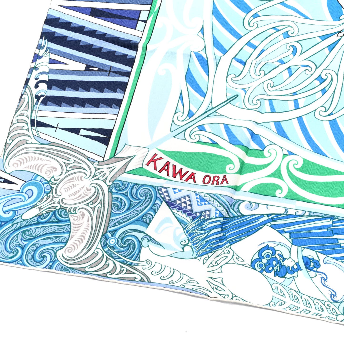 Cashmere Silk Kawa Ora Shawl 140 Ciel Bleu Jean Vert