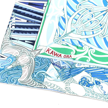 Hermes Cashmere Silk Kawa Ora Shawl 140 Ciel Bleu Jean Vert 5 of 6