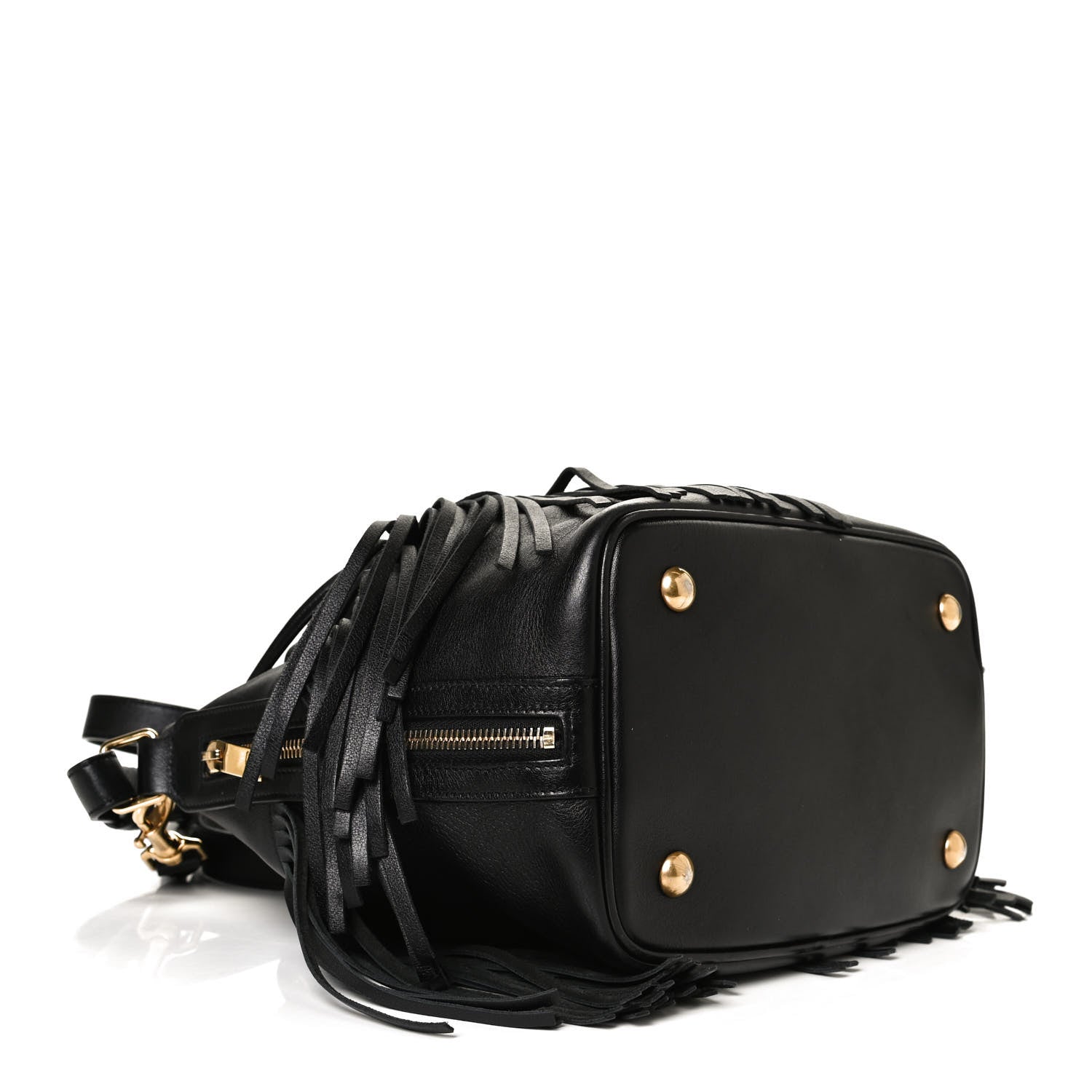 Saint Laurent Calfskin Small Emmanuelle Fringe Bucket Bag Black 4 of 10