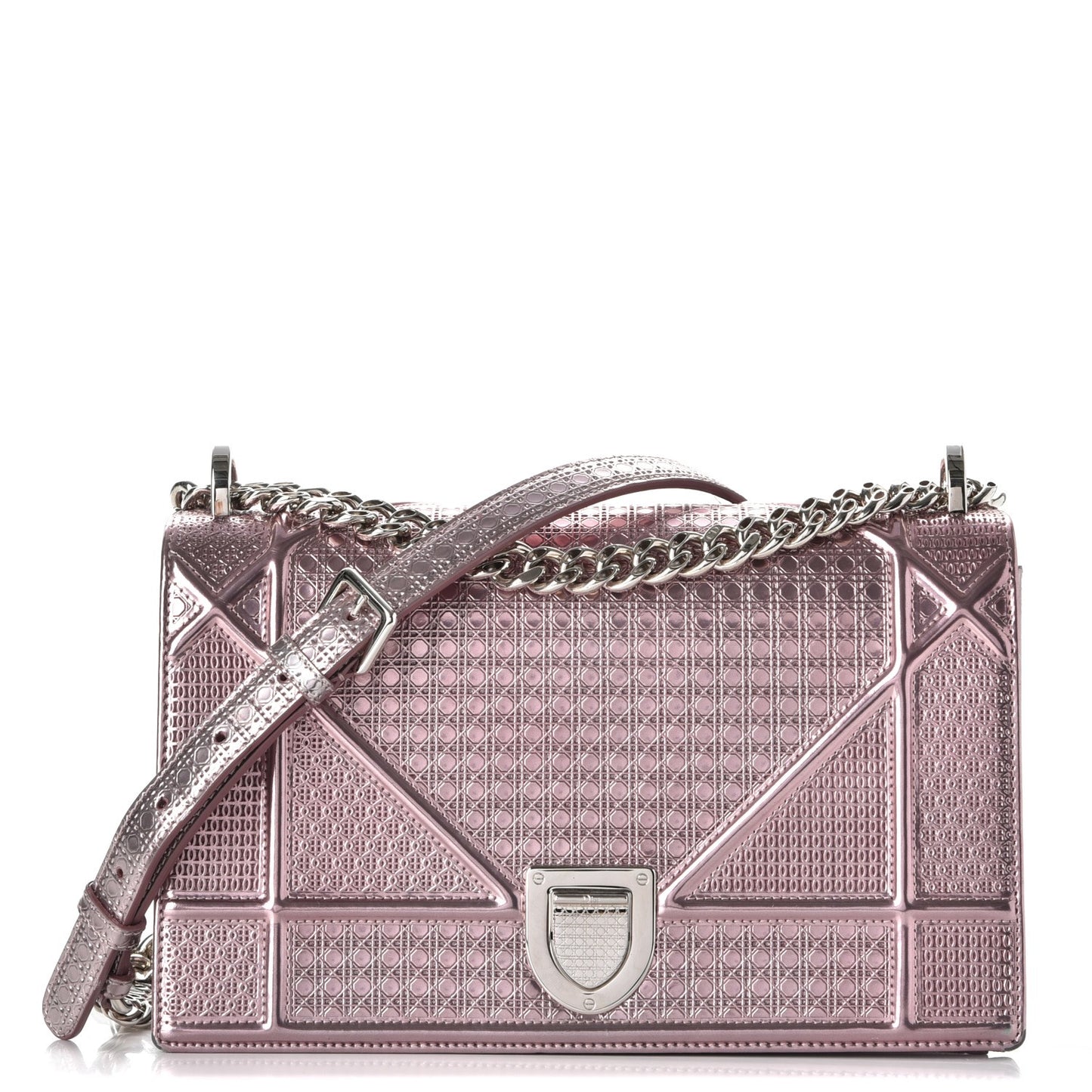 Metallic Patent Micro-Cannage Medium Diorama Flap Bag Pink