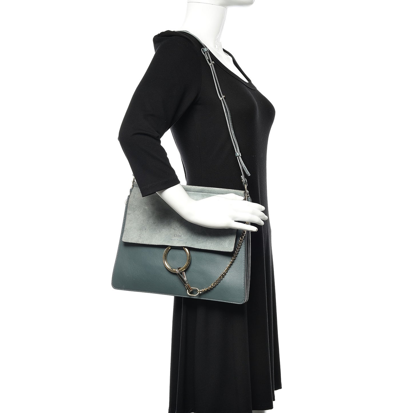 Suede Calfskin Medium Faye Shoulder Bag Cloudy Blue