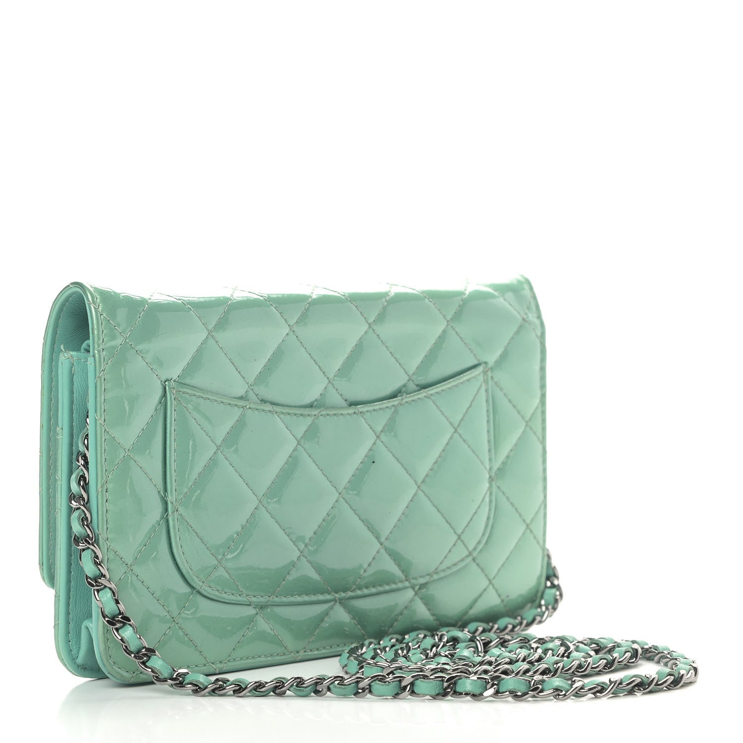 Chanel Patent Quilted Wallet On Chain WOC Blue 3 of 15