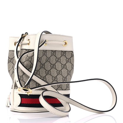 Gucci GG Supreme Monogram Textured Calfskin Web Mini Ophidia Bucket Bag Beige Ebony Mystic White 3 of 9