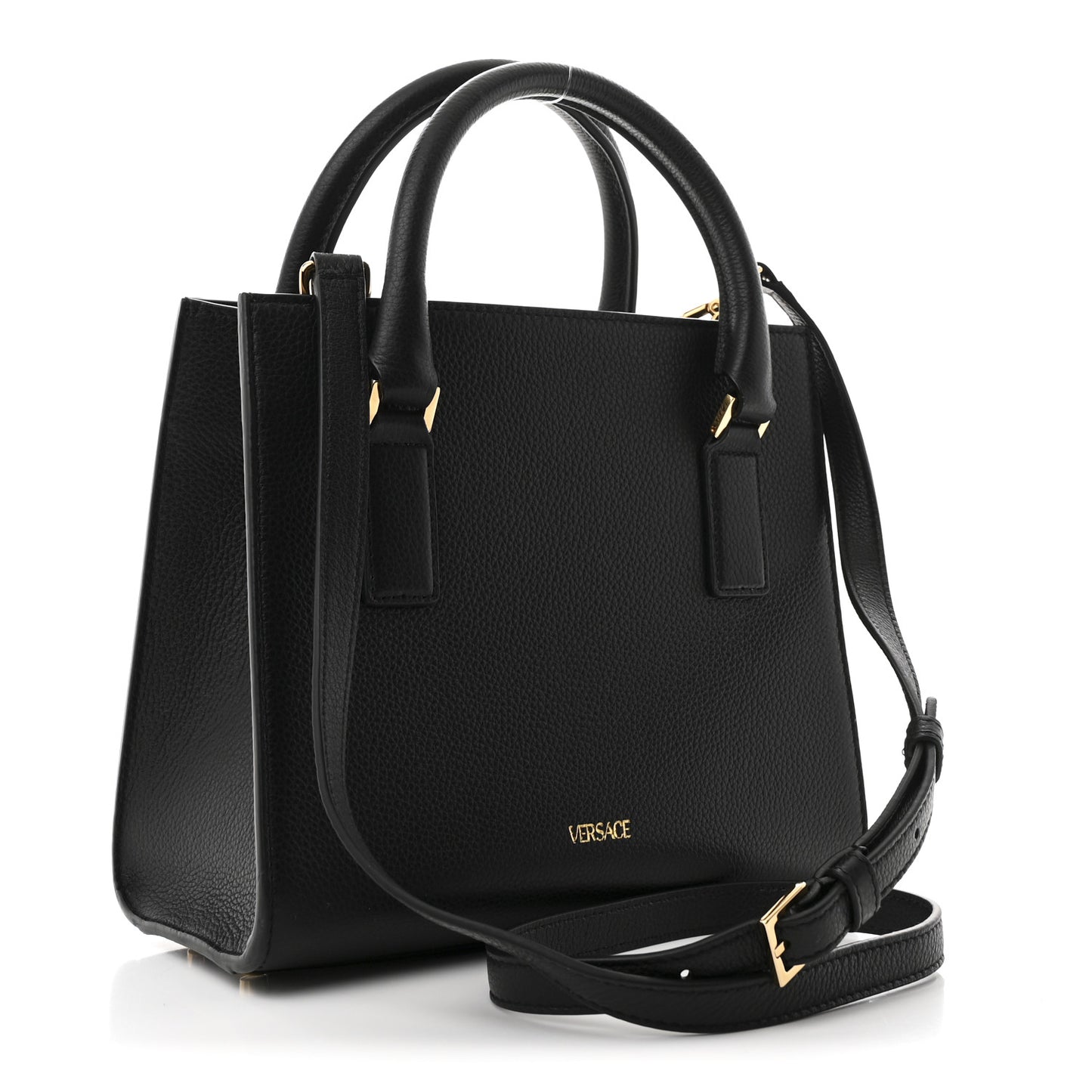 Grainy Calfskin Virtus Top Handle Tote Black