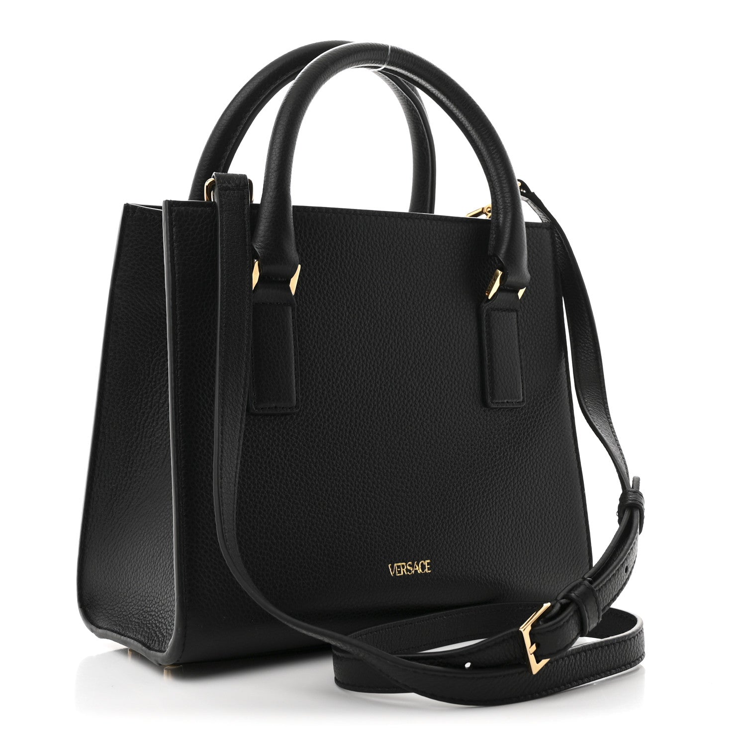 Versace Grainy Calfskin Virtus Top Handle Tote Black 2 of 9