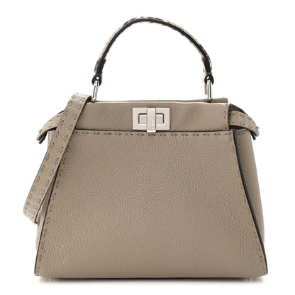 Fendi Cuoio Romano Snakeskin Selleria Mini Peekaboo Iconic Satchel Corda White 1 of 12