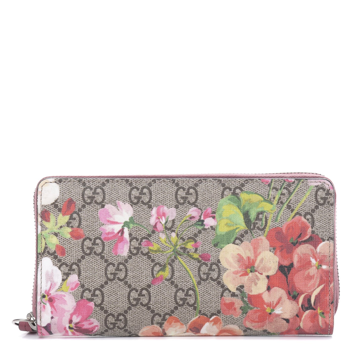 GG Supreme Monogram Blooms Zip Around Wallet Beige Multicolor Dry Rose