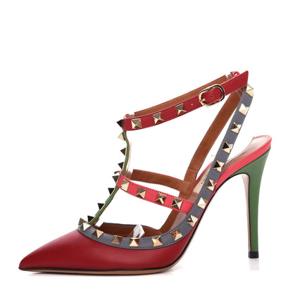 Valentino Garavani Nappa Rockstud Ankle Strap 100mm Pumps 35.5 Rosso Valentino Grey Clover Deep Rose 1 of 9