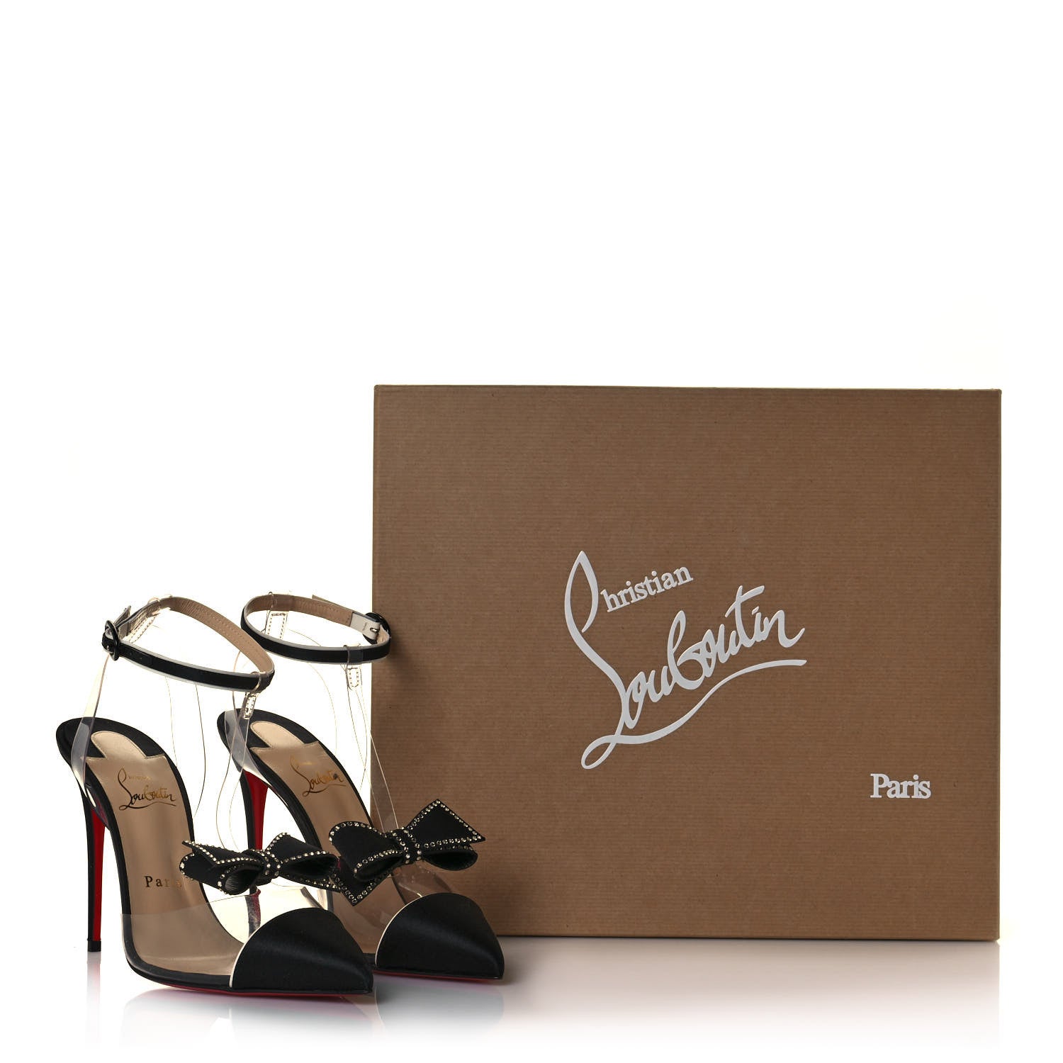 Christian Louboutin Satin Patent PVC Naked Bow 100 Pumps 38 Black 9 of 9