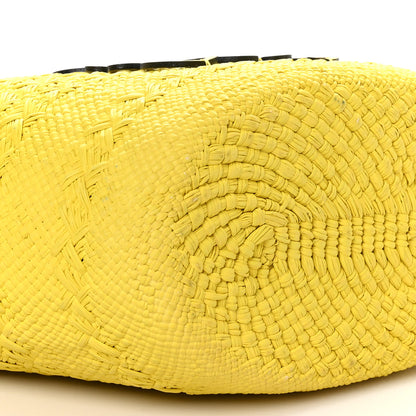 Loewe Calfskin Raffia Paulas Ibiza Medium Anagram Basket Tote Bag Natural Lemon 7 of 8