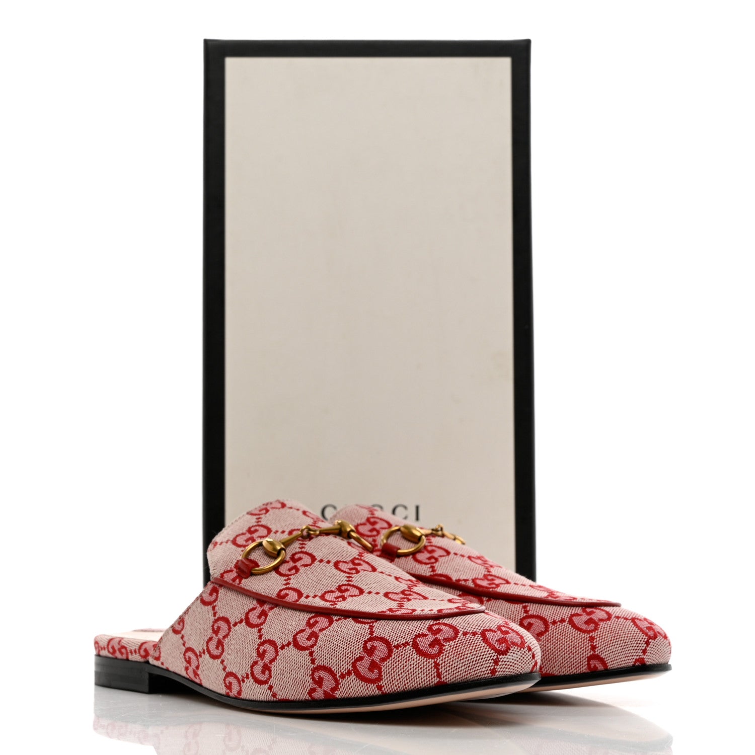 Gucci Canvas GG Monogram Horsebit Womens Princetown Slippers 37.5 Gardenia Hibiscus Red 9 of 9