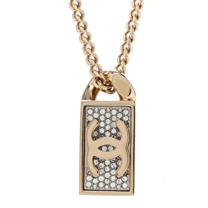 Chanel Crystal Dog Tag Charm Necklace Gold 4 of 6