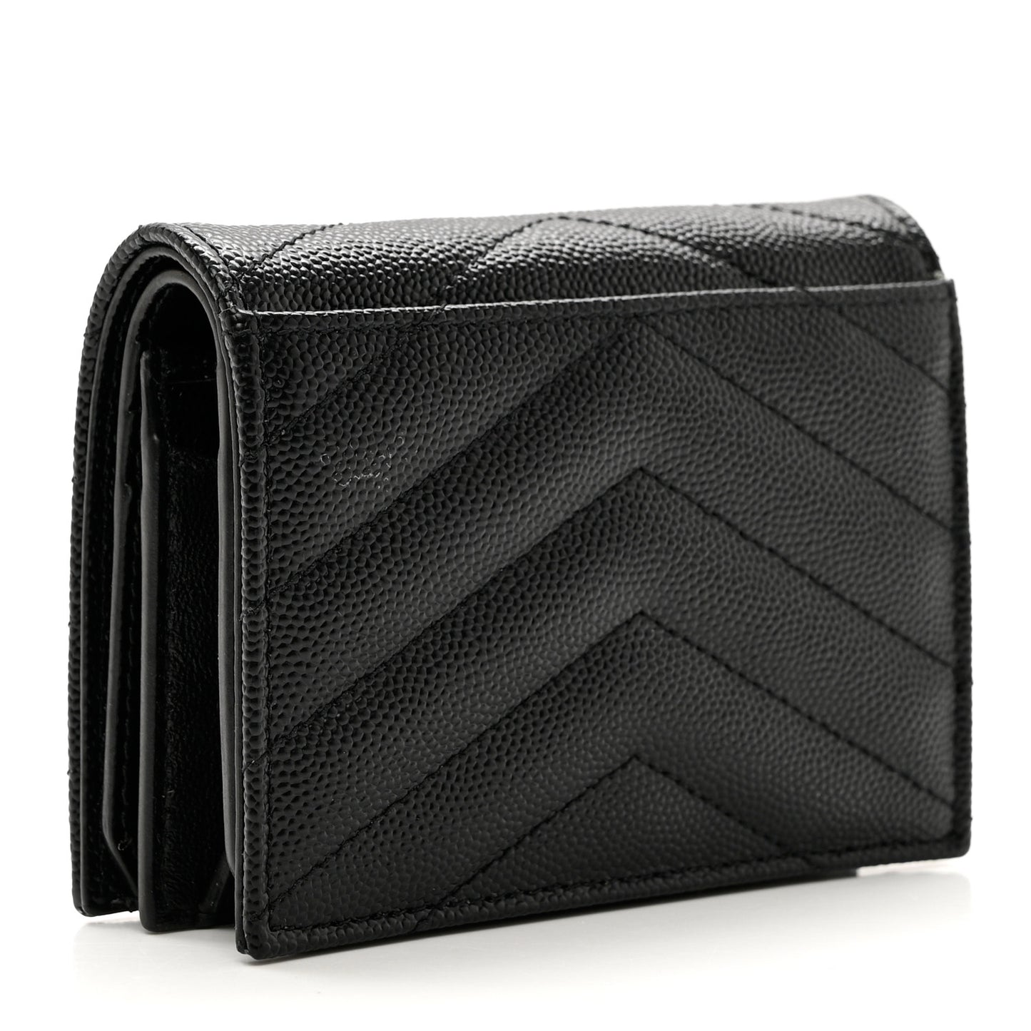 Grain De Poudre Matelasse Chevron Monogram Compact Tri Fold Wallet Black