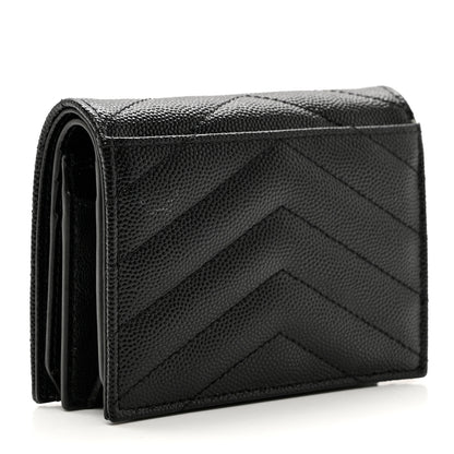 Saint Laurent Grain De Poudre Matelasse Chevron Monogram Compact Tri Fold Wallet Black 3 of 6