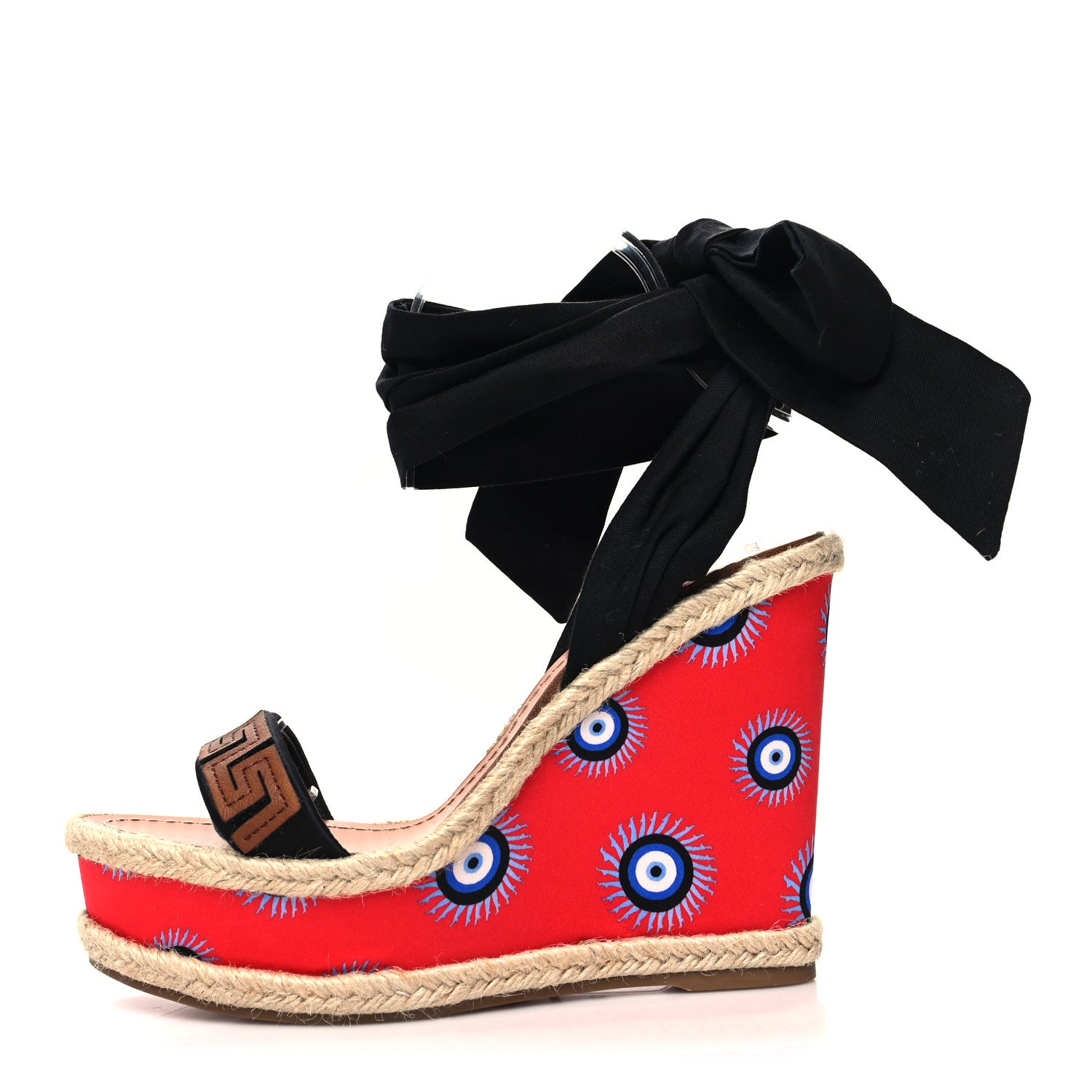 Christian Louboutin Calfskin Des Cyclades Athina Printed 120 Wedge Sandals 38 Black Multicolor 1 of 8