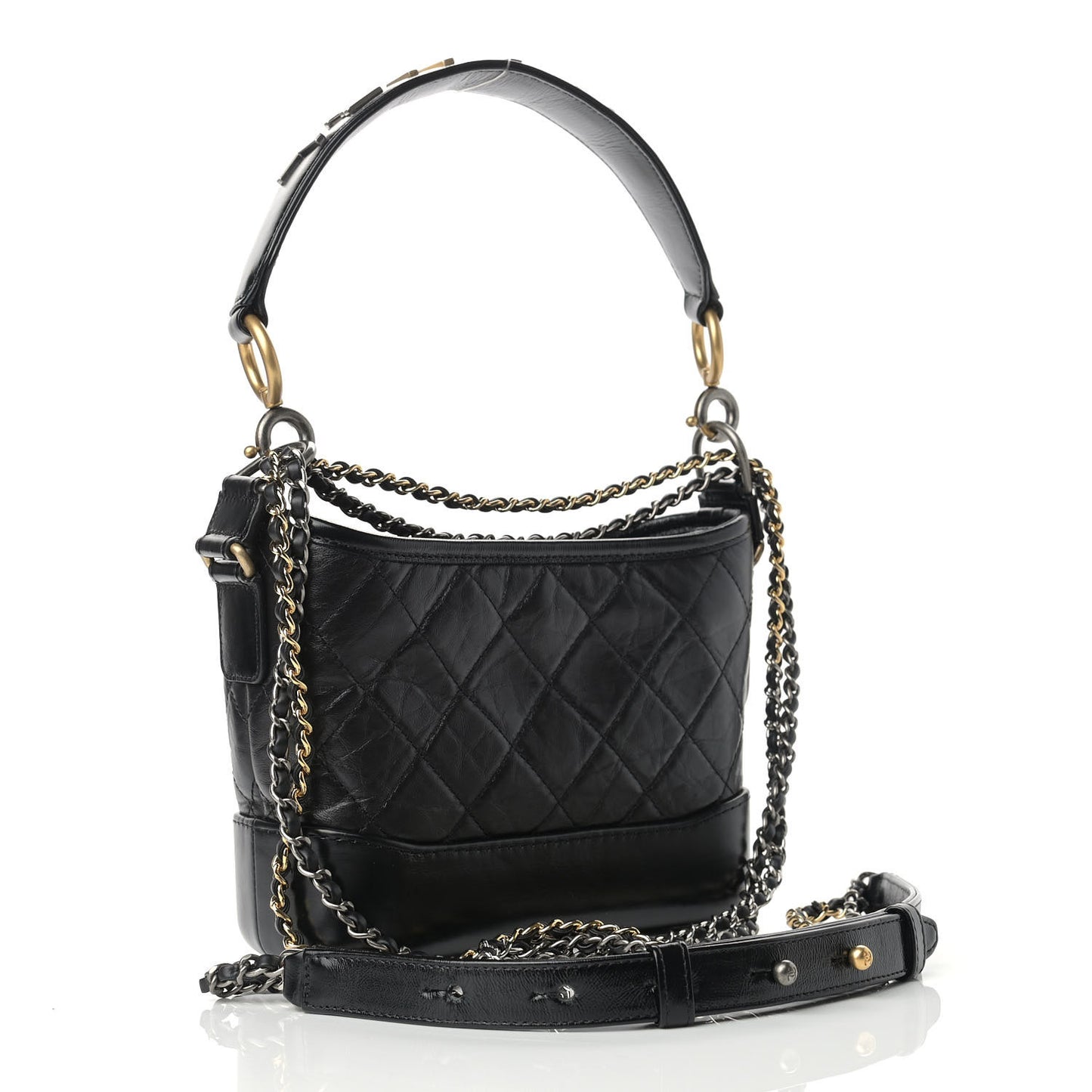 Aged Calfskin Quilted Small Gabrielle Logo Hobo Black