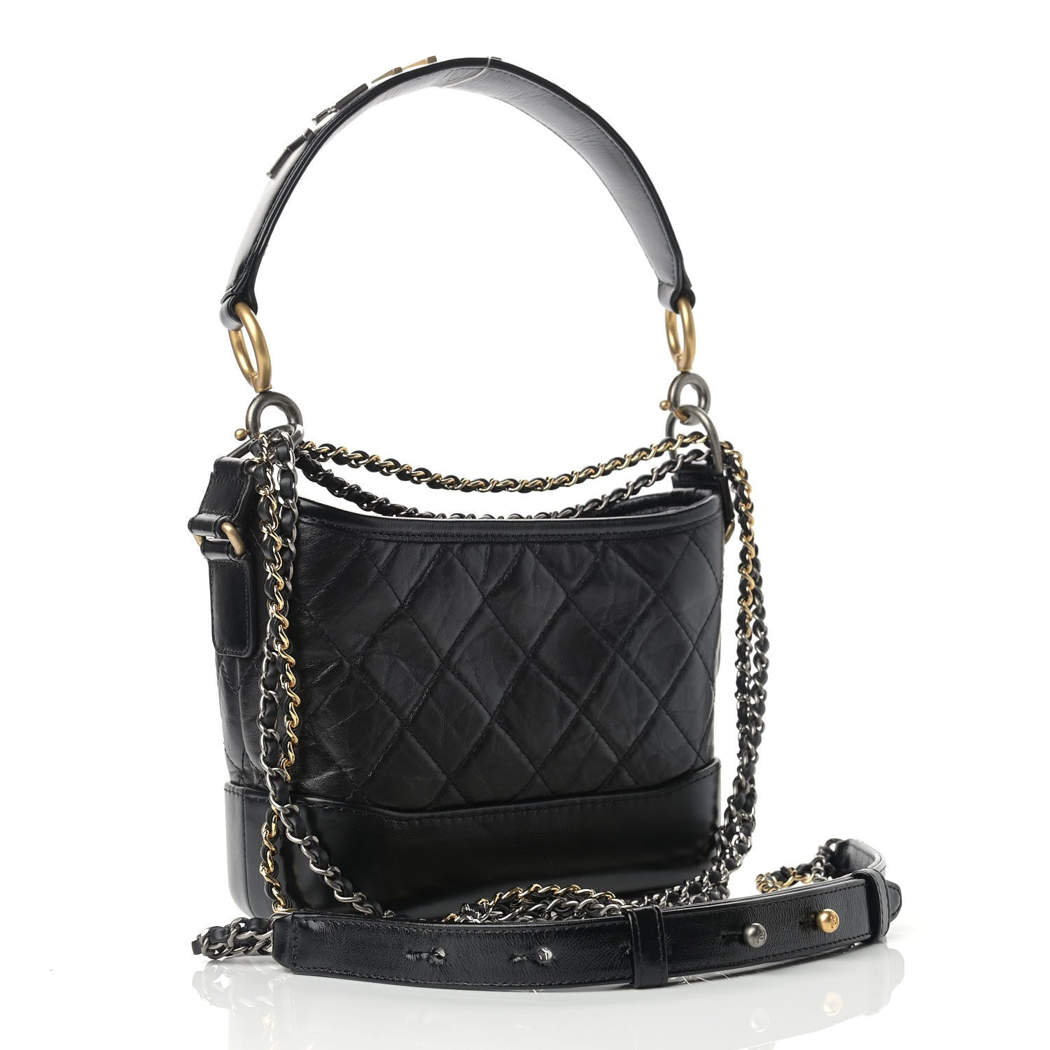 Chanel Aged Calfskin Quilted Small Gabrielle Logo Hobo Black 2 of 12