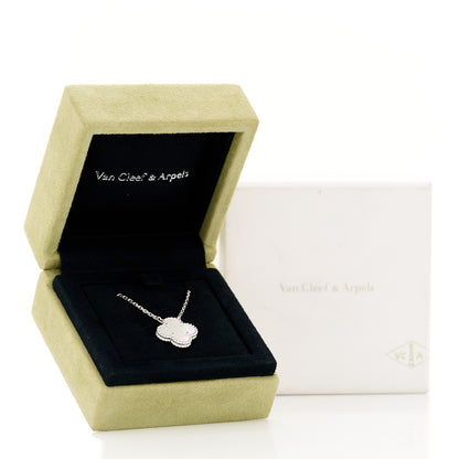 Van Cleef & Arpels 18K White Gold Mother of Pearl Vintage Alhambra Pendant Necklace 5 of 5