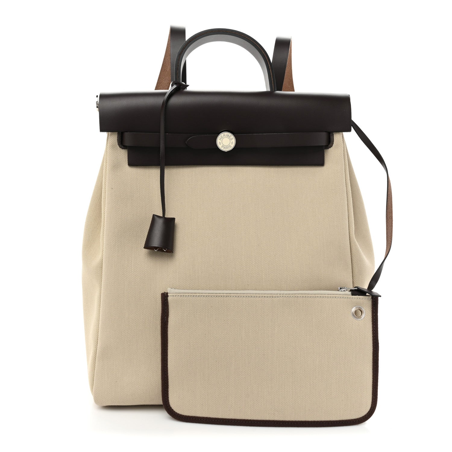 Hermes Military Toile Vache Hunter Herbag a Dos Zip Retourne Backpack Ebene Naturel 1 of 12