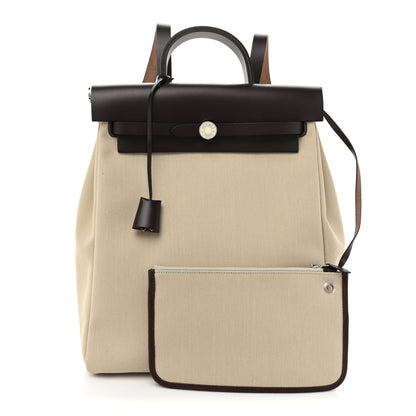 Hermes Military Toile Vache Hunter Herbag a Dos Zip Retourne Backpack Ebene Naturel 1 of 12