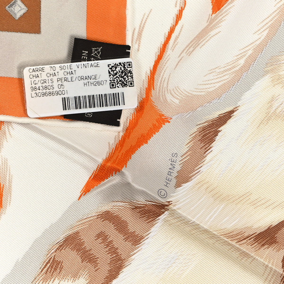Hermes Silk Chat Chat Chat Scarf 70 Gris Perle Orange Camel 3 of 3