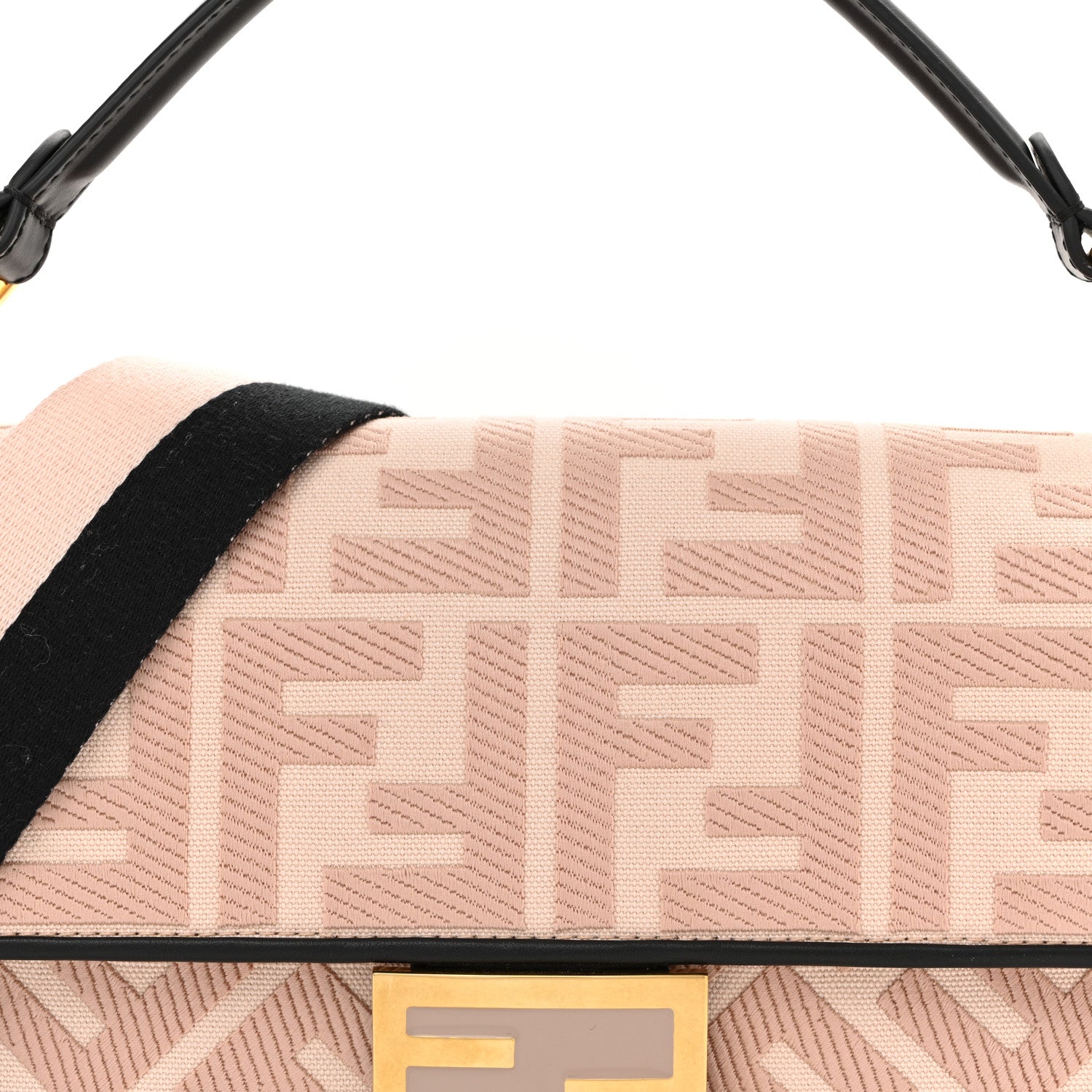Fendi Canvas Vitello King FF Embroidered Baguette Rosa Quarzo Black 8 of 10