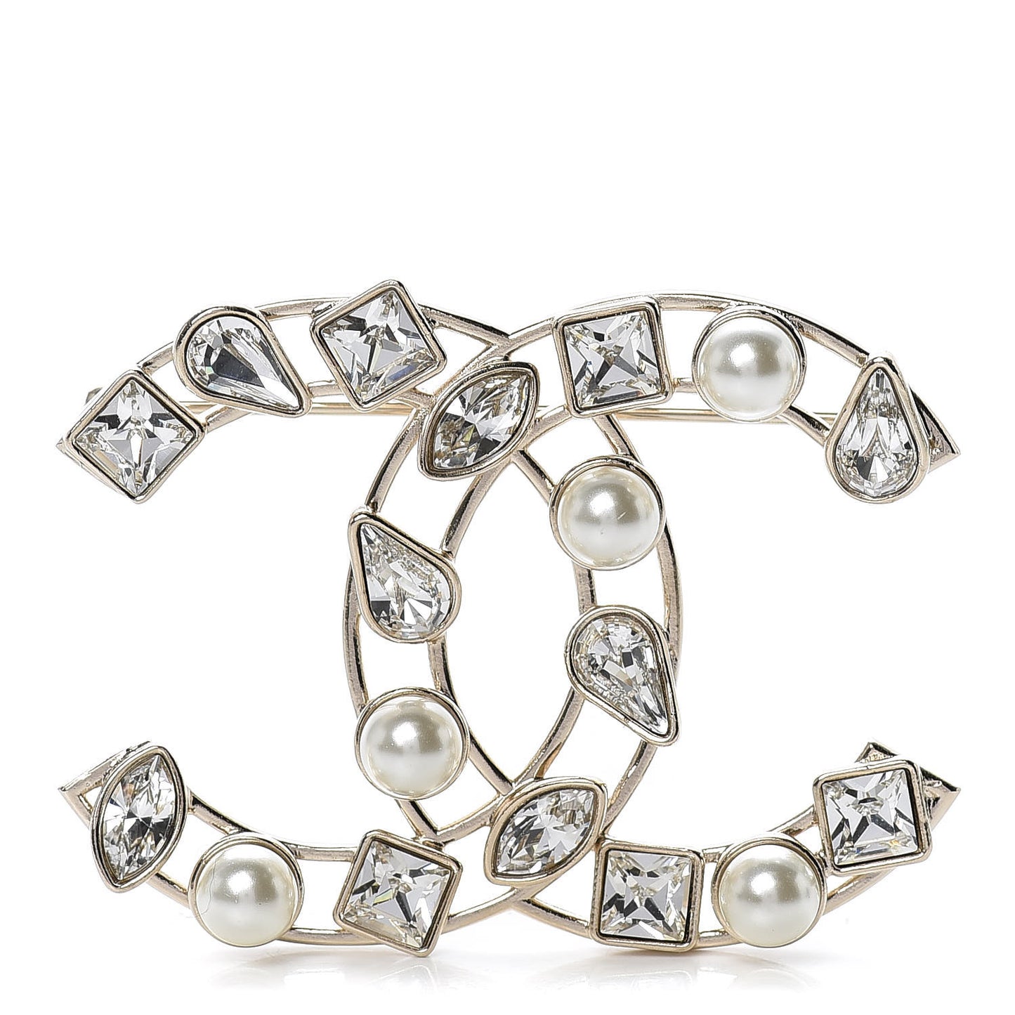 Metal Glass Pearl CC Crystal Snowfall Brooch Gold