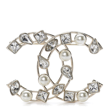 Chanel Metal Glass Pearl CC Crystal Snowfall Brooch Gold 1 of 5