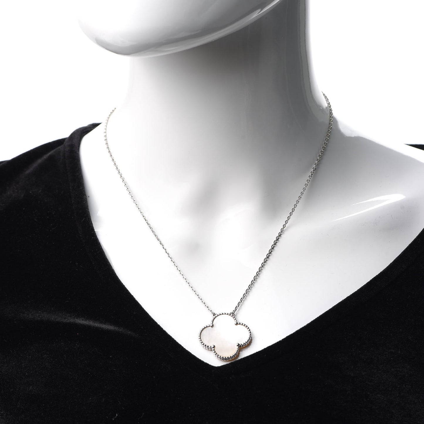 18K White Gold Mother of Pearl Magic Alhambra Pendant Necklace