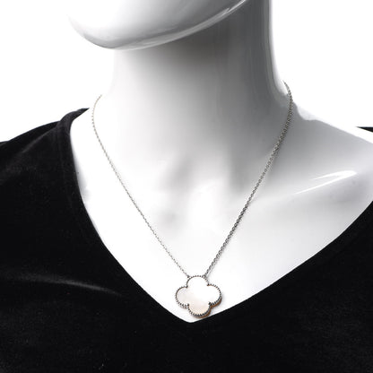 Van Cleef & Arpels 18K White Gold Mother of Pearl Magic Alhambra Pendant Necklace 2 of 8