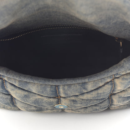 Saint Laurent Denim Quilted Toy Loulou Puffer Monogram Chain Satchel Blue Black 5 of 9