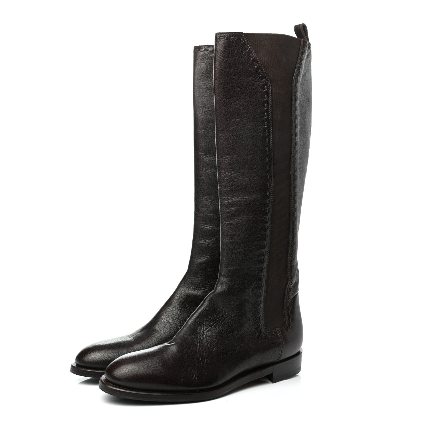 Saint Laurent Calfskin Knee High Boots 36.5 Chocolate 3 of 8